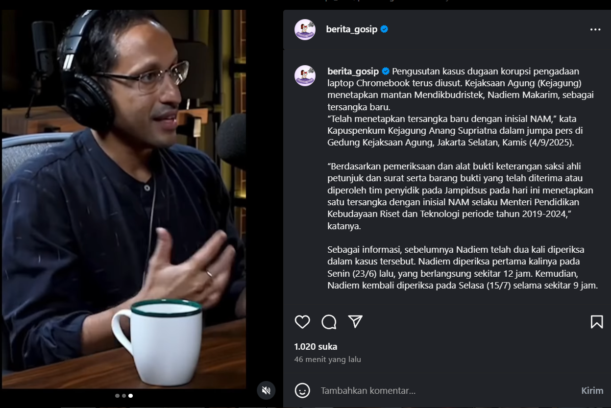 Nadiem Makarim di podcast Deddy Corbuzier (Instagram)
